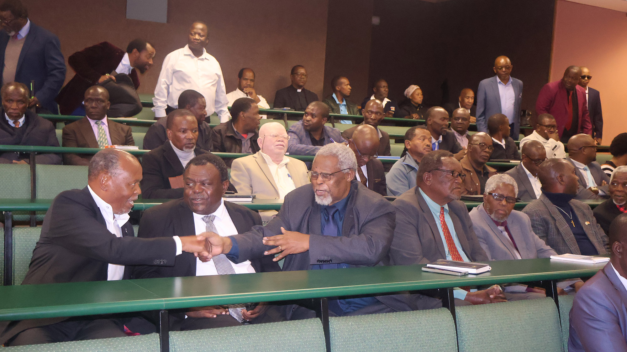 Pastors on arrival at the religious institutions policy meeting in the Ministry of Commerce, Industry and Trade’s Auditorium yesterday. 