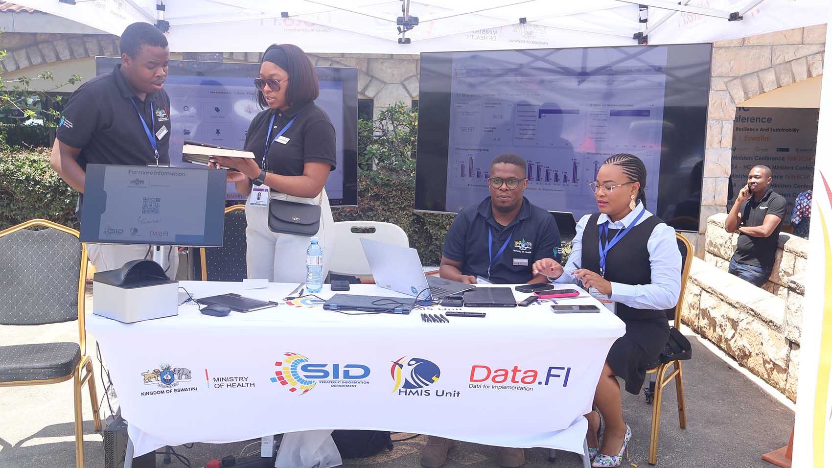 Data.FI employees yesterday who had a stall outside the health ministers conference. (Pics: Khulile Thwala)